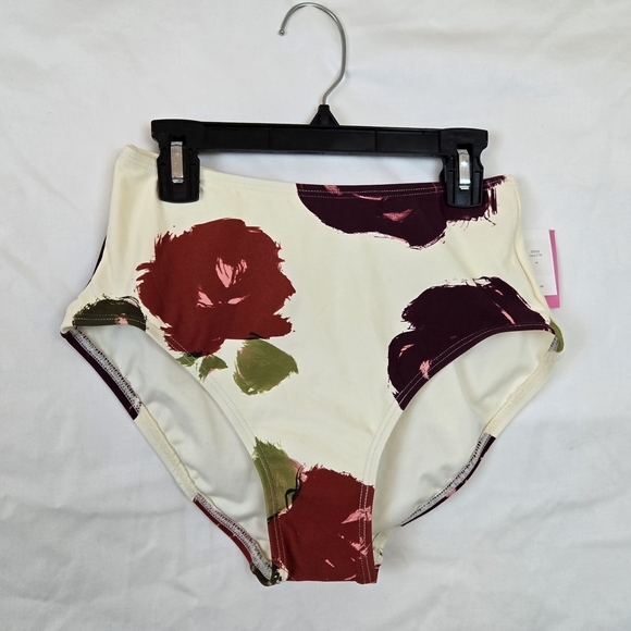 Kate Spade New York Ivory Just Rosy Floral High-Waisted Bikini Bottoms XS NEW - Picture 1 of 7